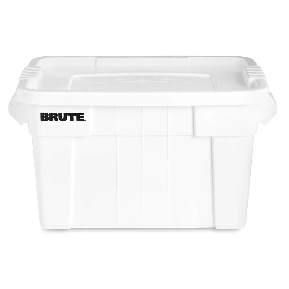 Commercial Products Tote Storage Bin with Lid, 20-Gallon, White, Rugged/Reusable Boxes for Moving/Camping