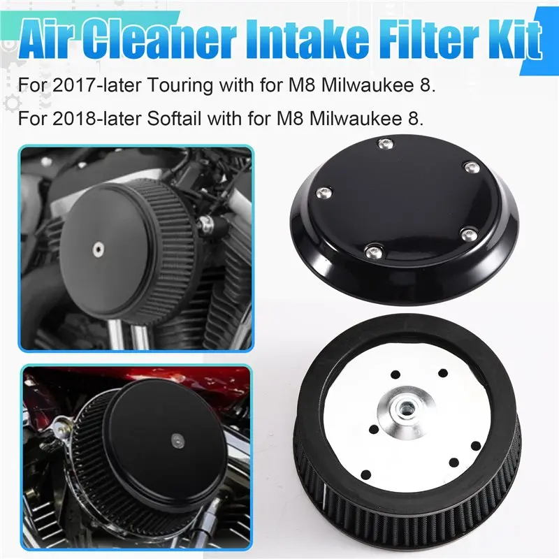 Stable-Black Air Cleaner Cove& 6 Hole Filter For Dyna Softail Touring 1999-2016 Trike 08-16 Motorcycles