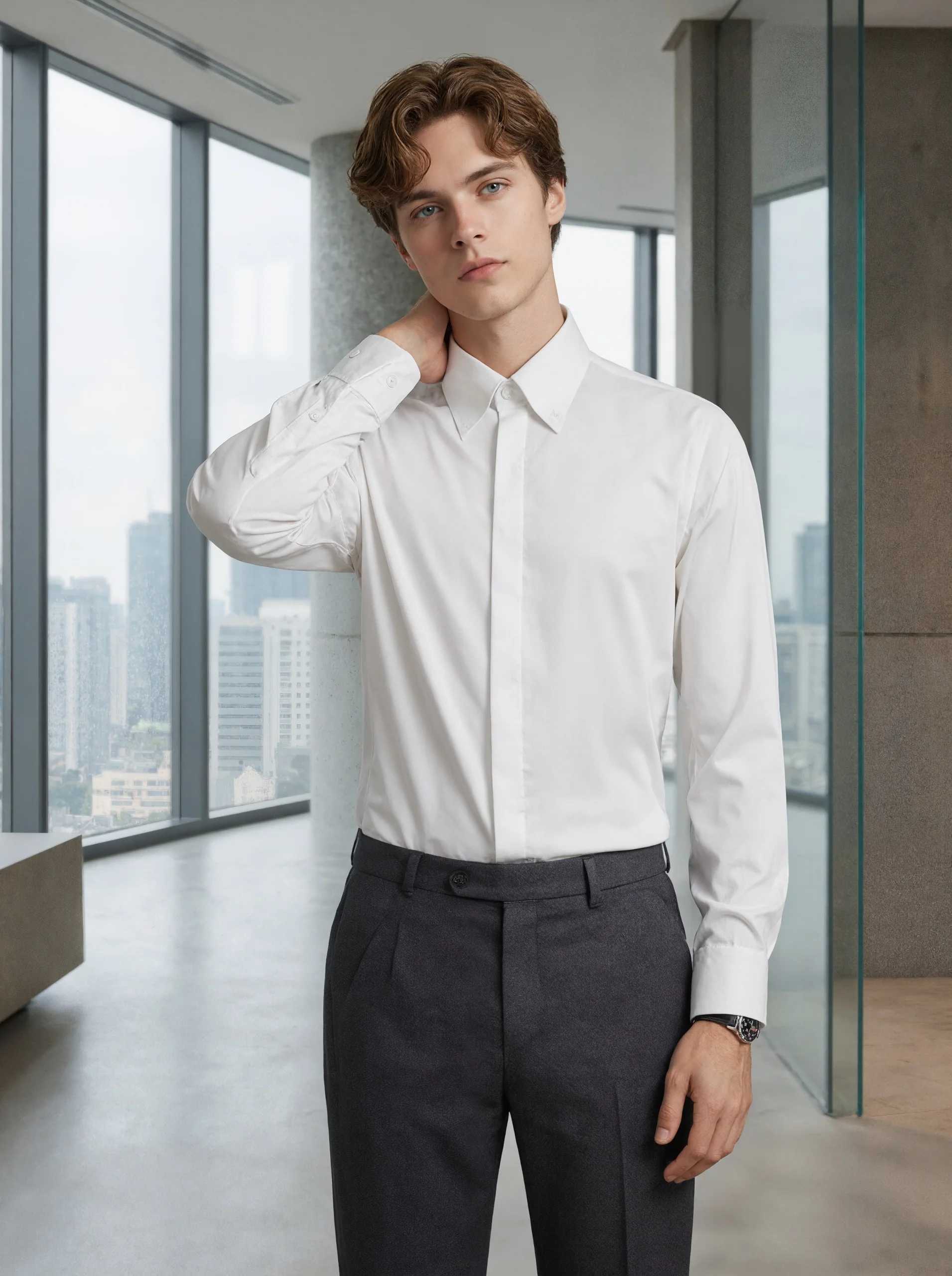 Liquid Silk Wrinkle-Free White Shirt | Italian Structured Tailoring | Office & Weekend Essential