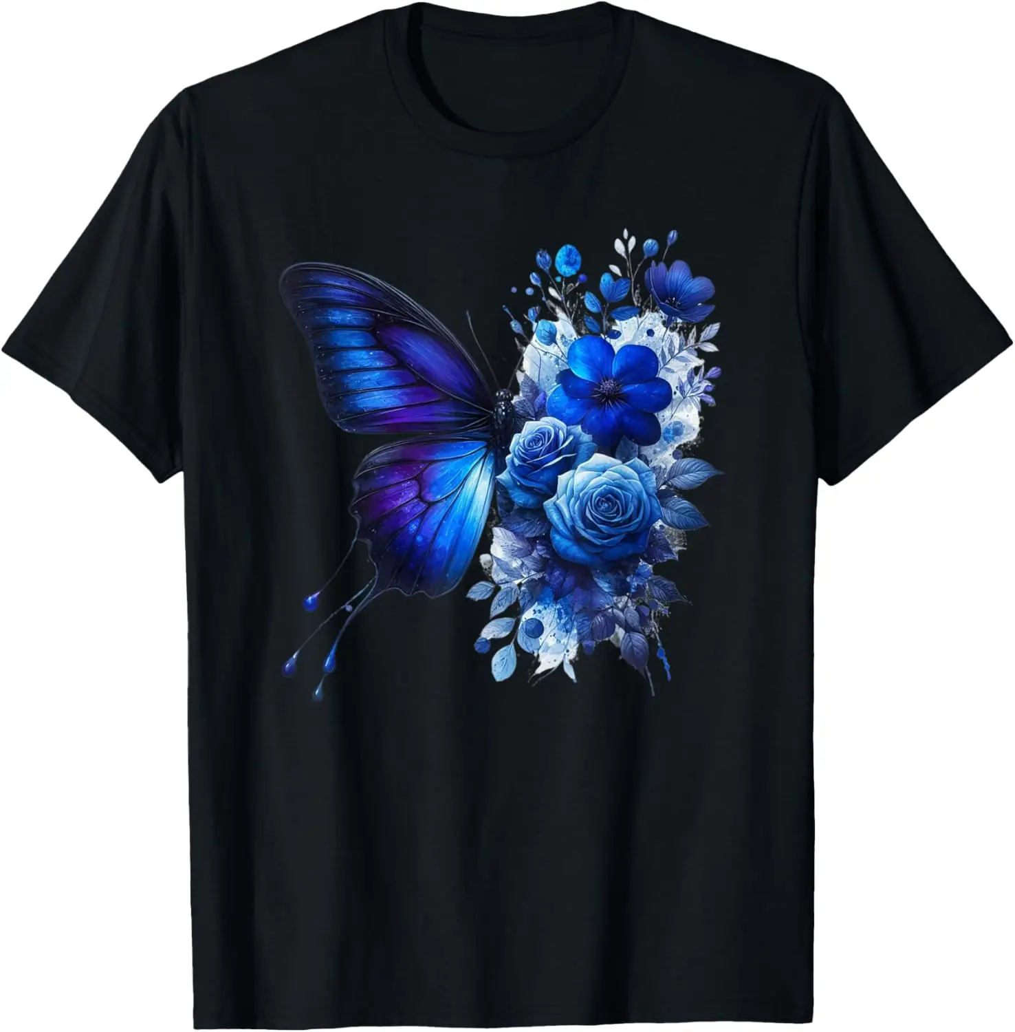 

Butterfly Flowers Floral Vintage Butterflies Mom Blue Roses T-Shirt