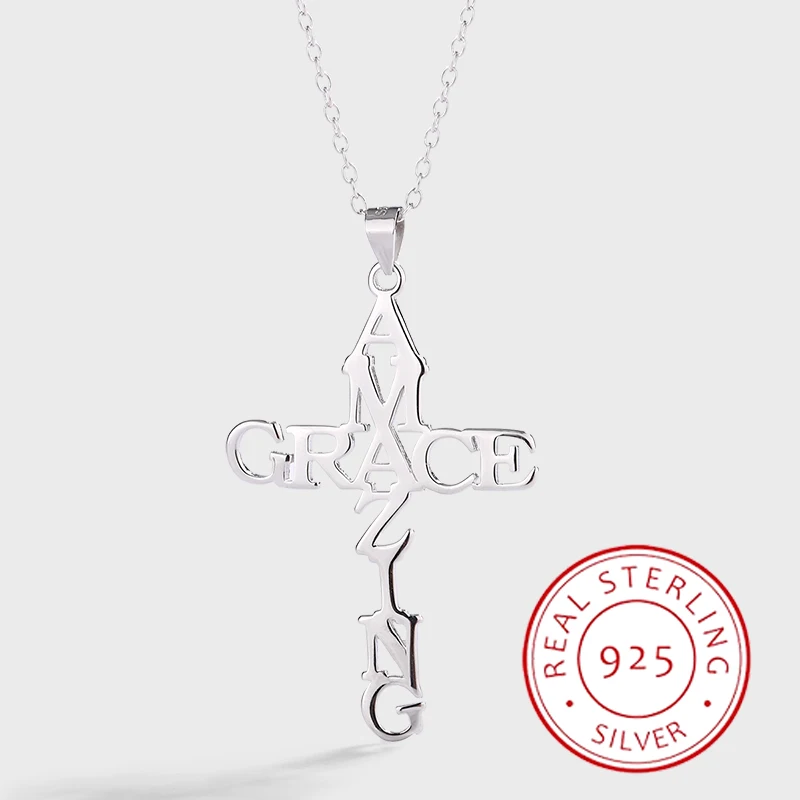Fashionable and Simple Genuine S925 Silver English Letter Cross Necklace Classic Versatile Clavicle Chain