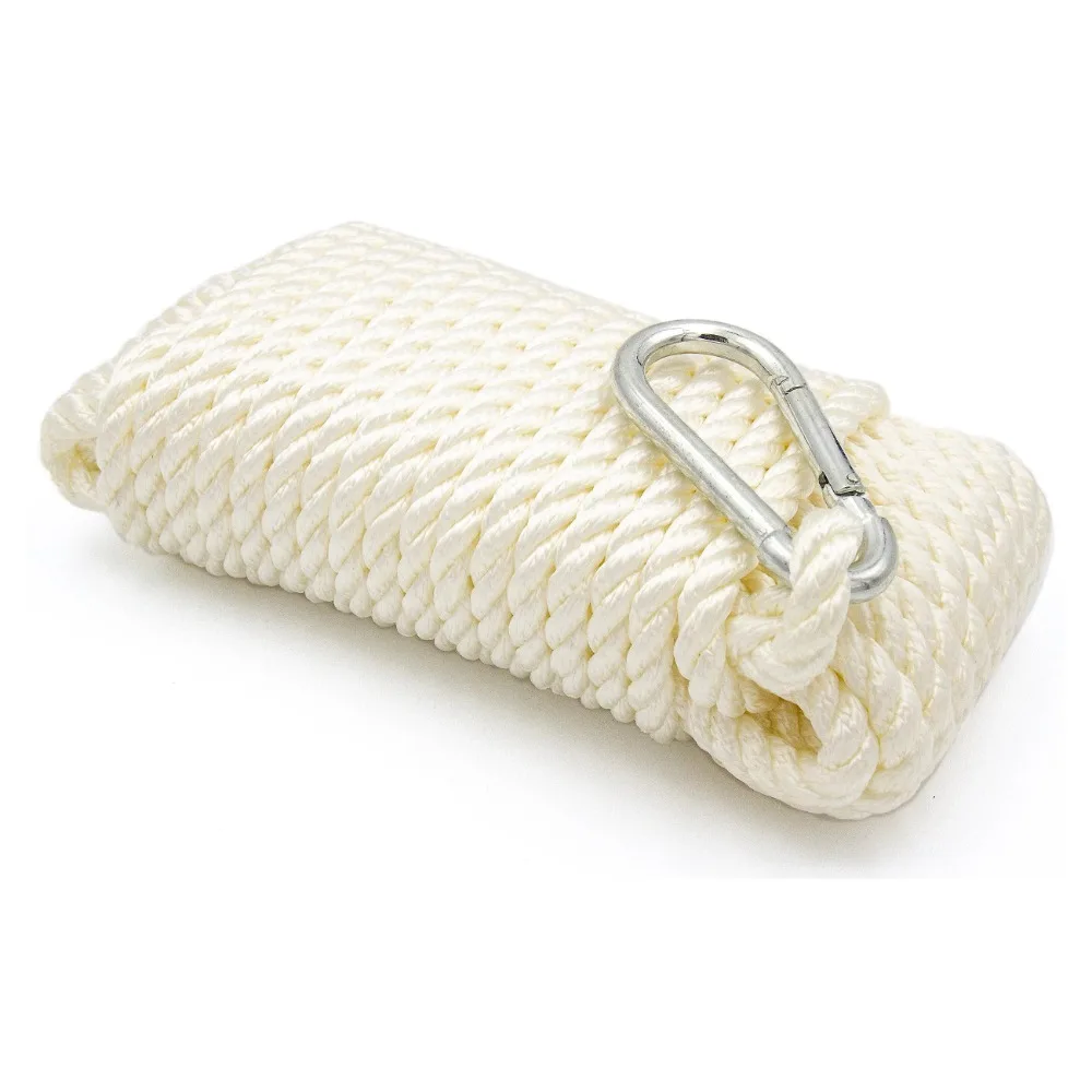 3/8"x50' Nylon Marine/Boating Twisted Anchor Line - สีขาว ความยาว 50 ฟุต