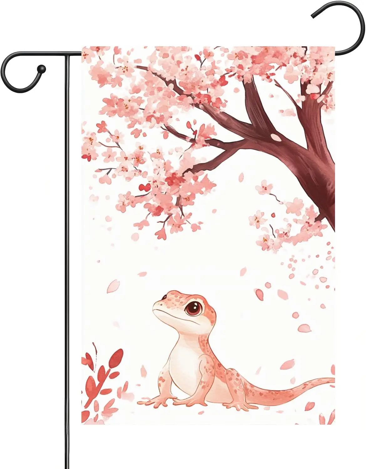 Spring Summer Garden Flag 12x18 Double Sided, Burlap Small gecko Cherry blossom Yard House Outside Outdoor Seasonal Porch La MMZ