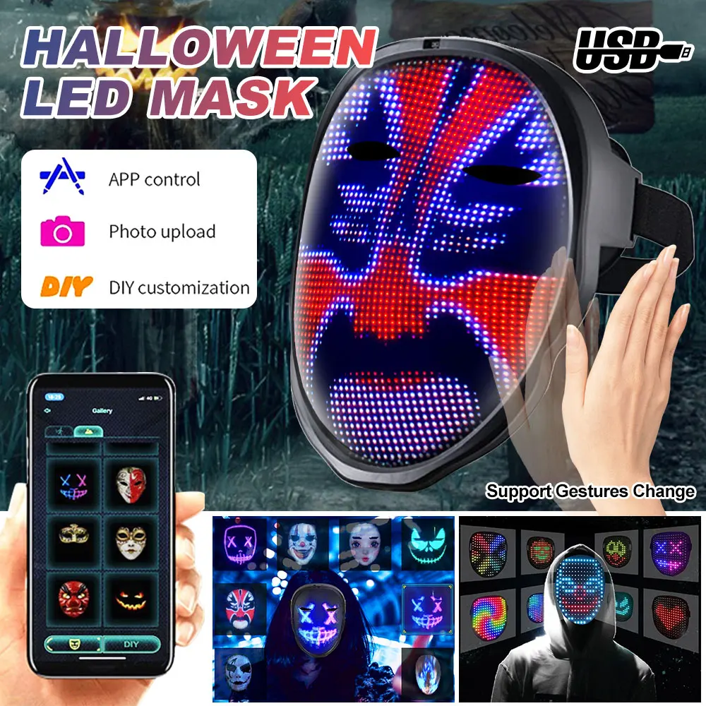 

Halloween Mask LED Light Up Full Face Mask Red, Blue, Green Holiday Cosplay Halloween Costume Masquerade Party, Carnival, Gift