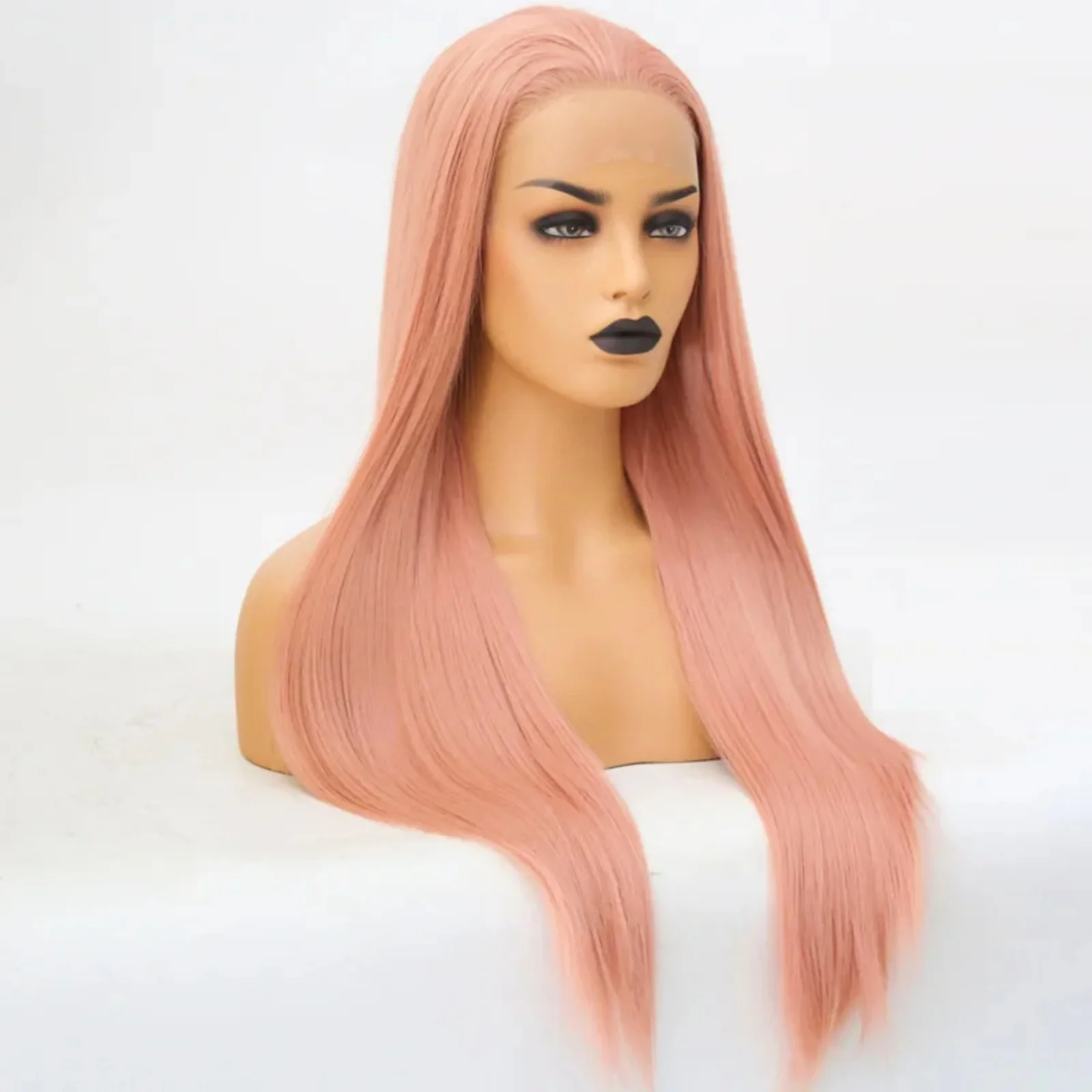 Pastel Pink Long Straight Synthetic Lace Front Wig Glueless Frontal Light Pink Colored Hair Lace Wigs for Women Party Cosplay