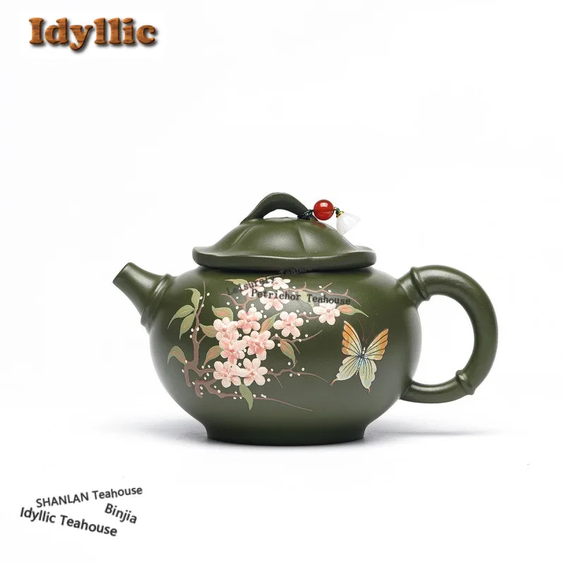 

380ml High-end Yixing Purple Clay Teapots Handmade Flower Butterfly Pot Raw Ore Green Mud Kettle Zisha Tea Set Decoration Gift