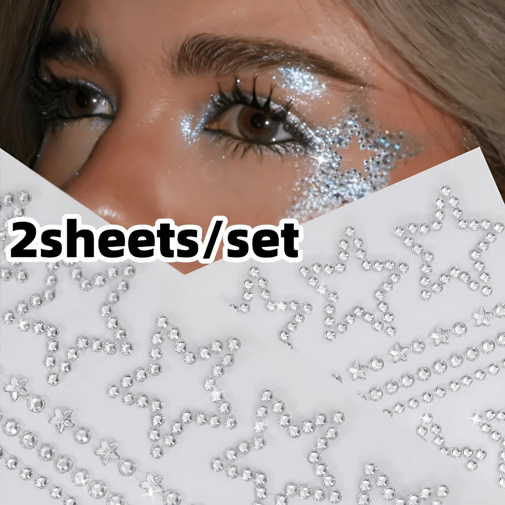 1/2 Sheets Star Rhinestone Stickers Self-Adhesive Glitter Bling Pentagram Star Gems Sticker for Face Hair Makeup Body Crafts