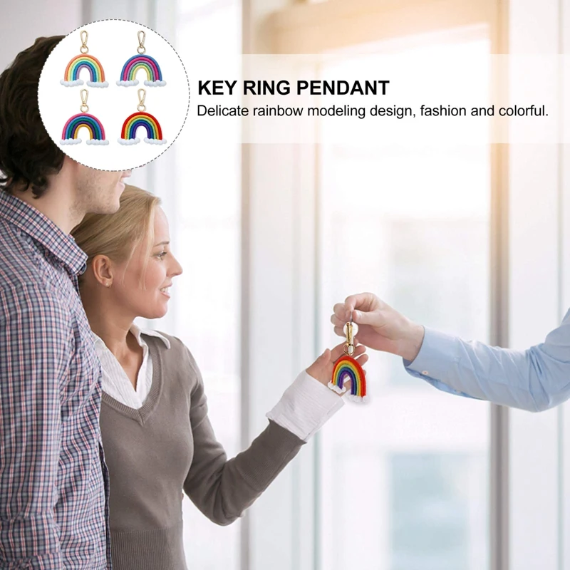 Macrame Rainbow Keyring, พวงกุญแจทอมือ, จี้กุญแจสีรุ้งสีสันสดใสโบฮีเมียนสําหรับกระเป๋าถือกุญแจรถ