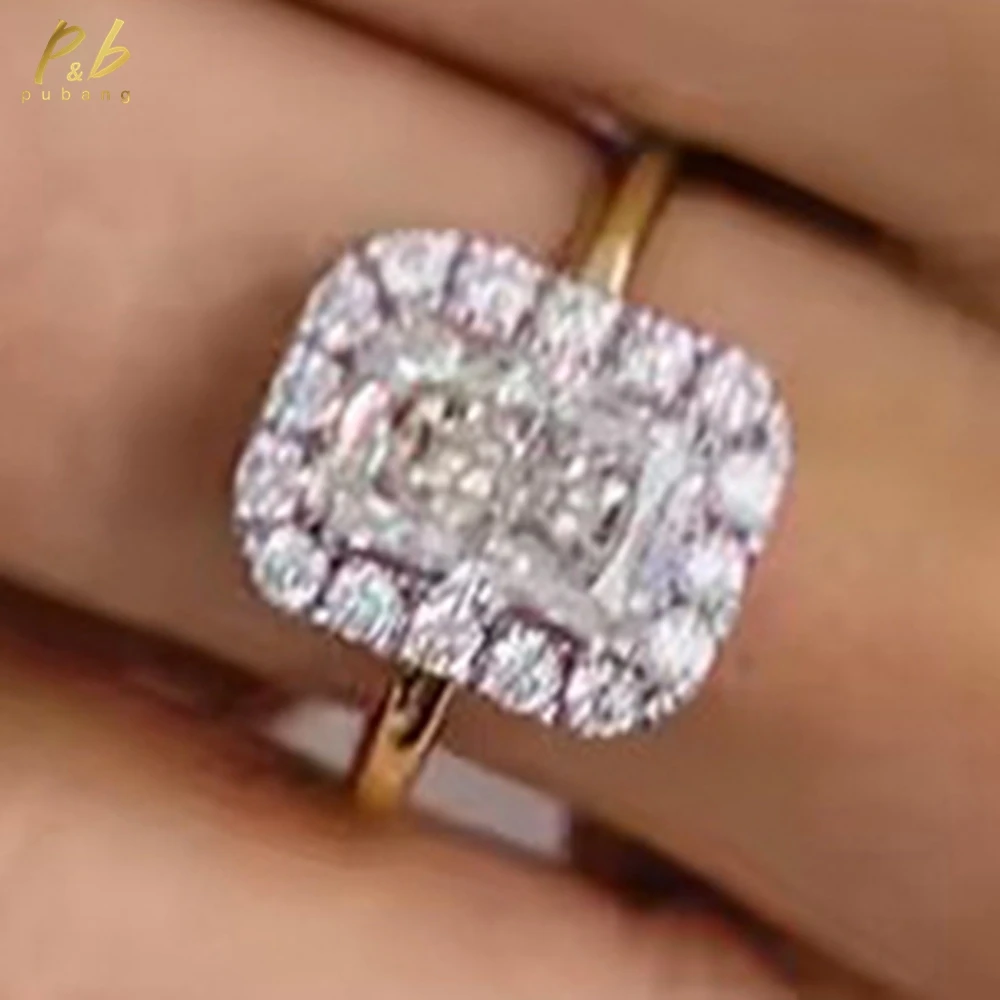 

PuBang Sparkling 3EX VVS1 D 4 Carat Radiant Cut Moissanite Diamond Engagement Ring Crushed Ice 14k White And Yellow Gold Setting
