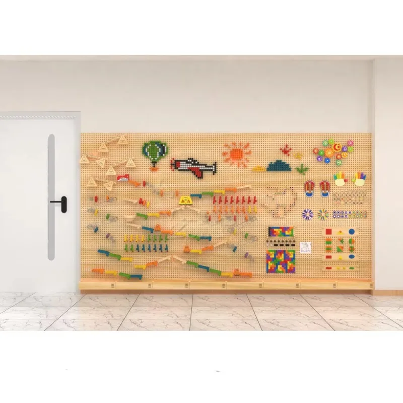 

New Design Kindergarten Activity Wood wall Mounted wall panel educational toys Interactive wall game for kids