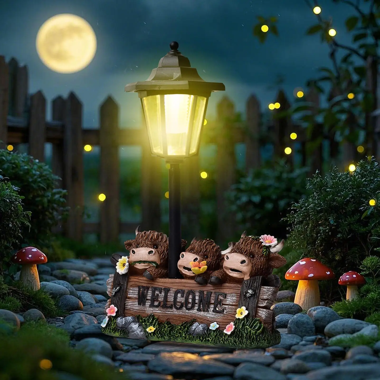 

Garden Cow Solar Lamp Statue Funny Animal Figurine for Lawn Garden Courtyard