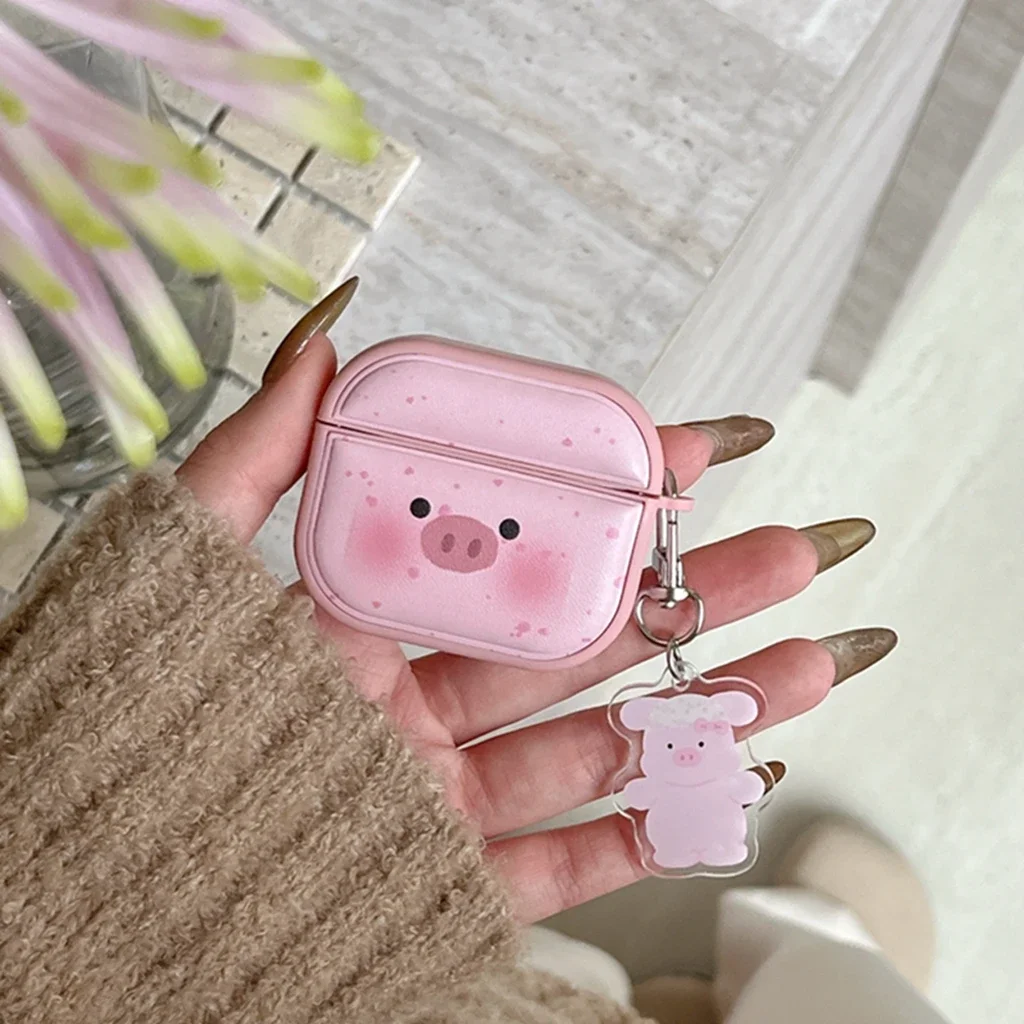 Cartoon Cute Splash-ink Pink Little Pig Pendant Shockproof Protective Earphone Cover Case for AirPods 1 or 2 3 4 Pro 2