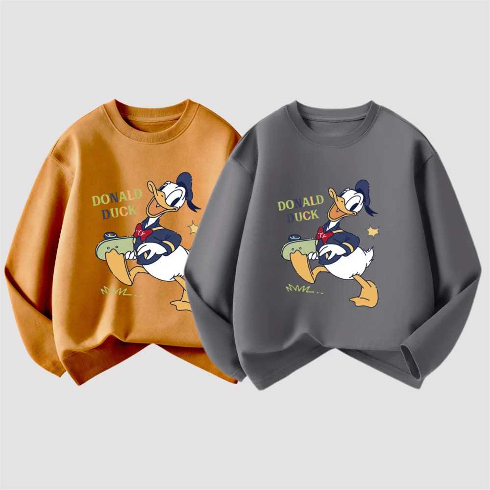 

Повседневная милая футболка с длинными рукавами, новые футболки с мультяшным принтом, весенне-осенняя одежда, топы с принтом ромашки и утки, детская одежда, рост 80-130 см