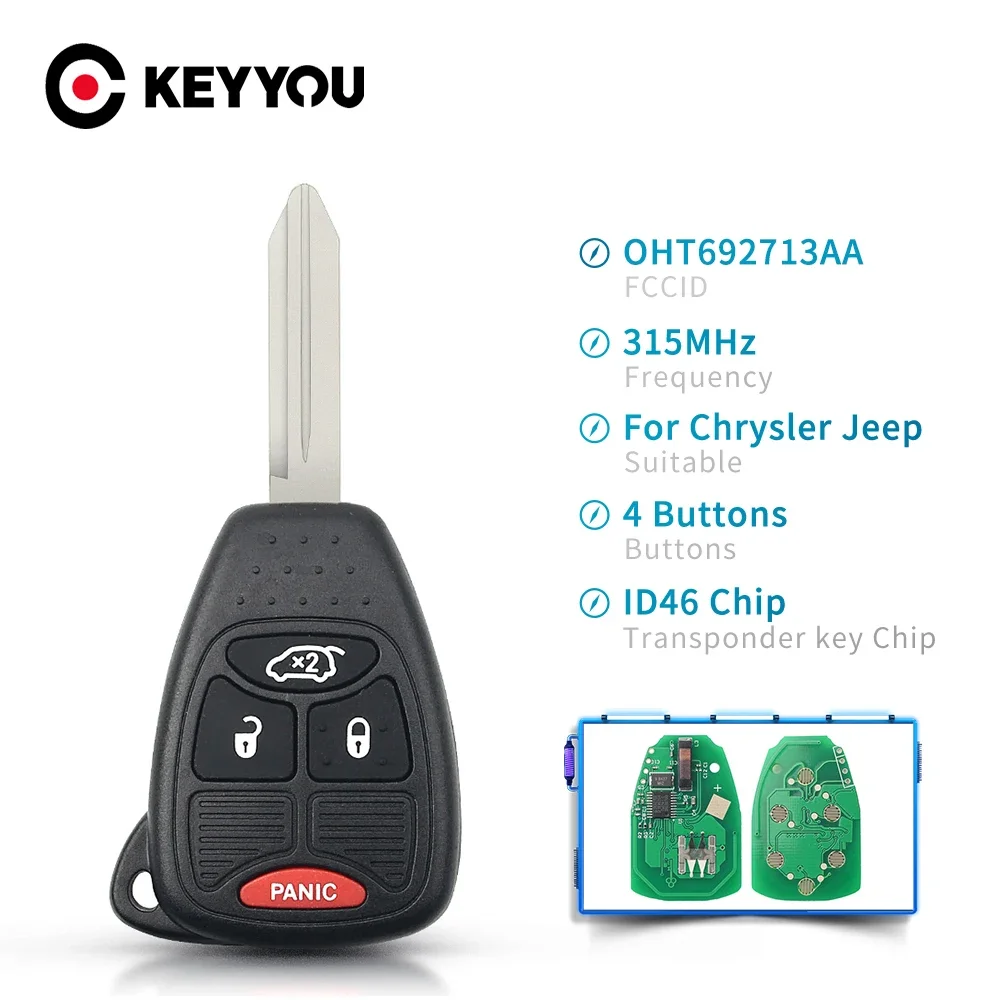 KEYYOU OHT692713AA Remote Control Car Key 315MHz For Chrysler Sebring Pacifica 200 300 Aspen PT Cruiser Town & Country ID46 Chip