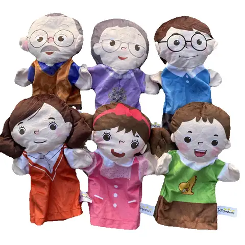 만화 캐릭터 헝겊 인형 얼굴 인쇄 소녀, 소년 아빠 엄마 퍼즐 클래스 학교 교과서 봉제 장난감 손 인형, 25cm
