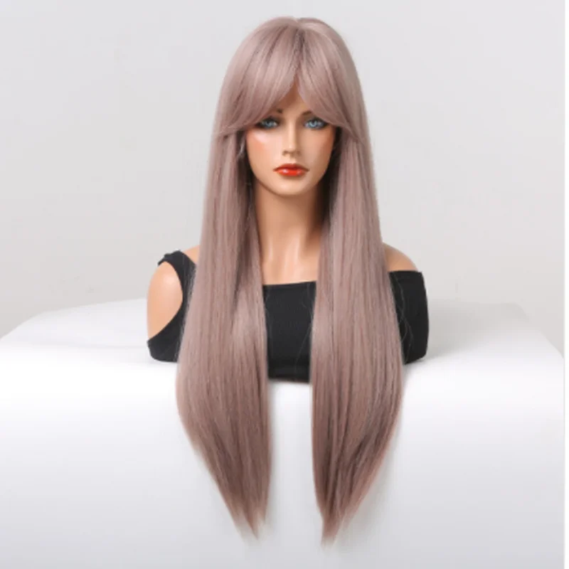 

Ash Purple Wigs Women Hair with Bangs Long Straight Daily Natural Cosplay