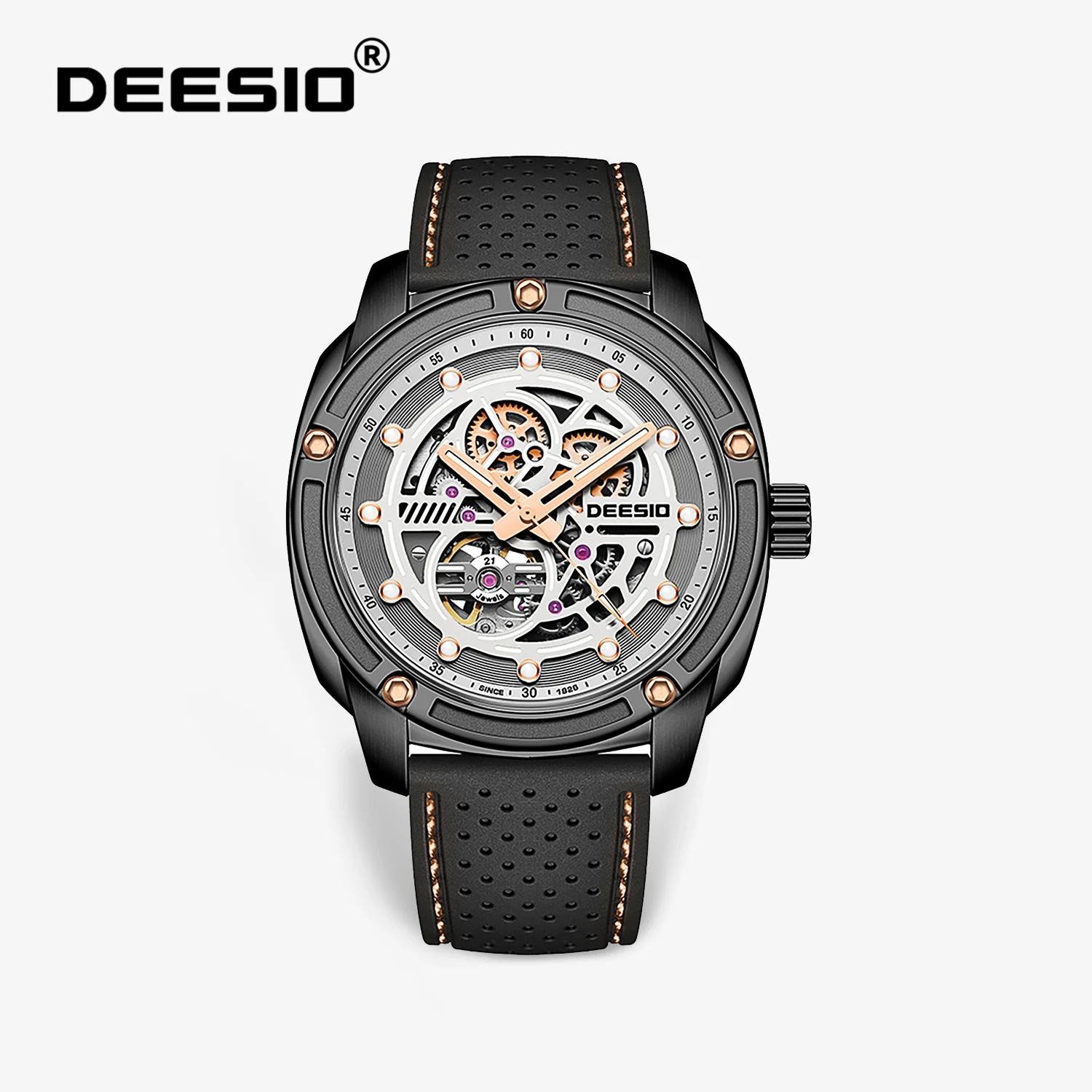 Deesio Herren-Armbanduhr, automatisch, Automatikaufzug, mechanisch, Saphirglas, leuchtend, wasserdicht, Edelstahl, lässig, rundes Zifferblatt