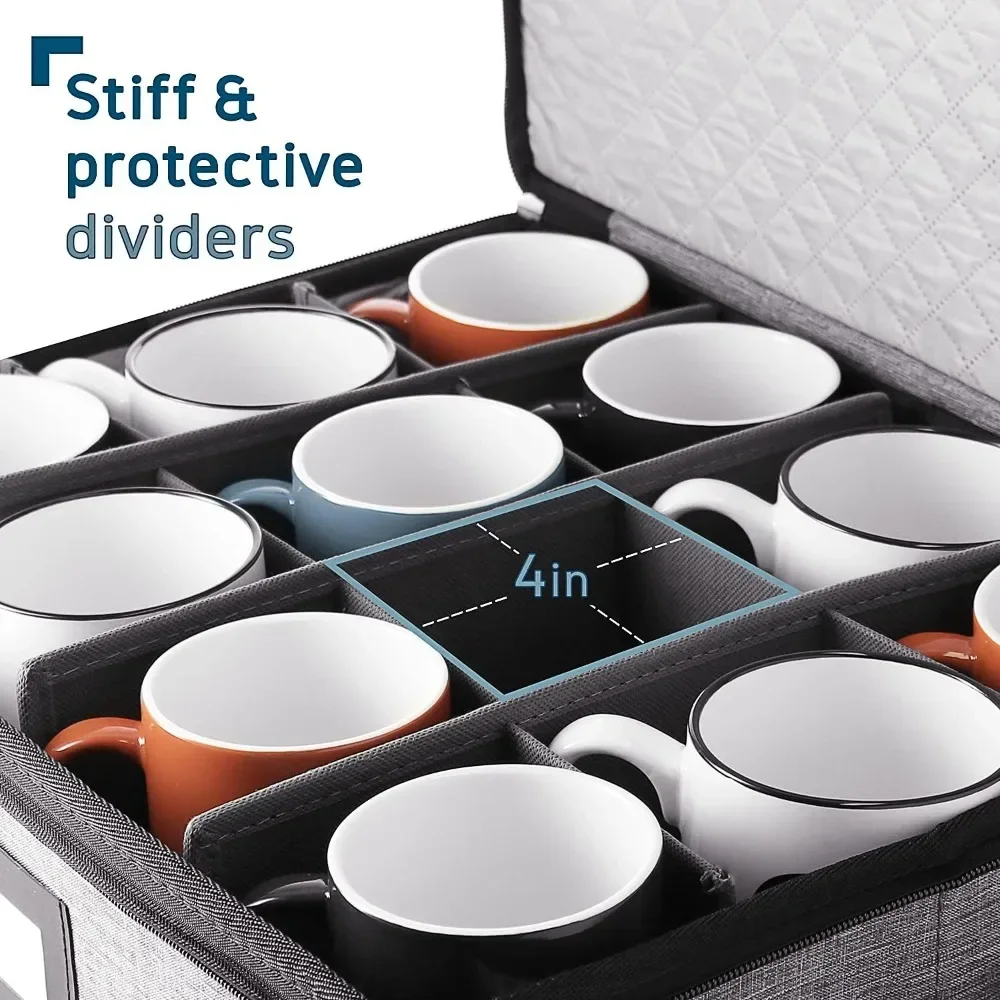 5-Piece Quilted Dish Storage Set, Felt Dividers, for Plates & Mugs, Grey, Moving & Organizing - view 6