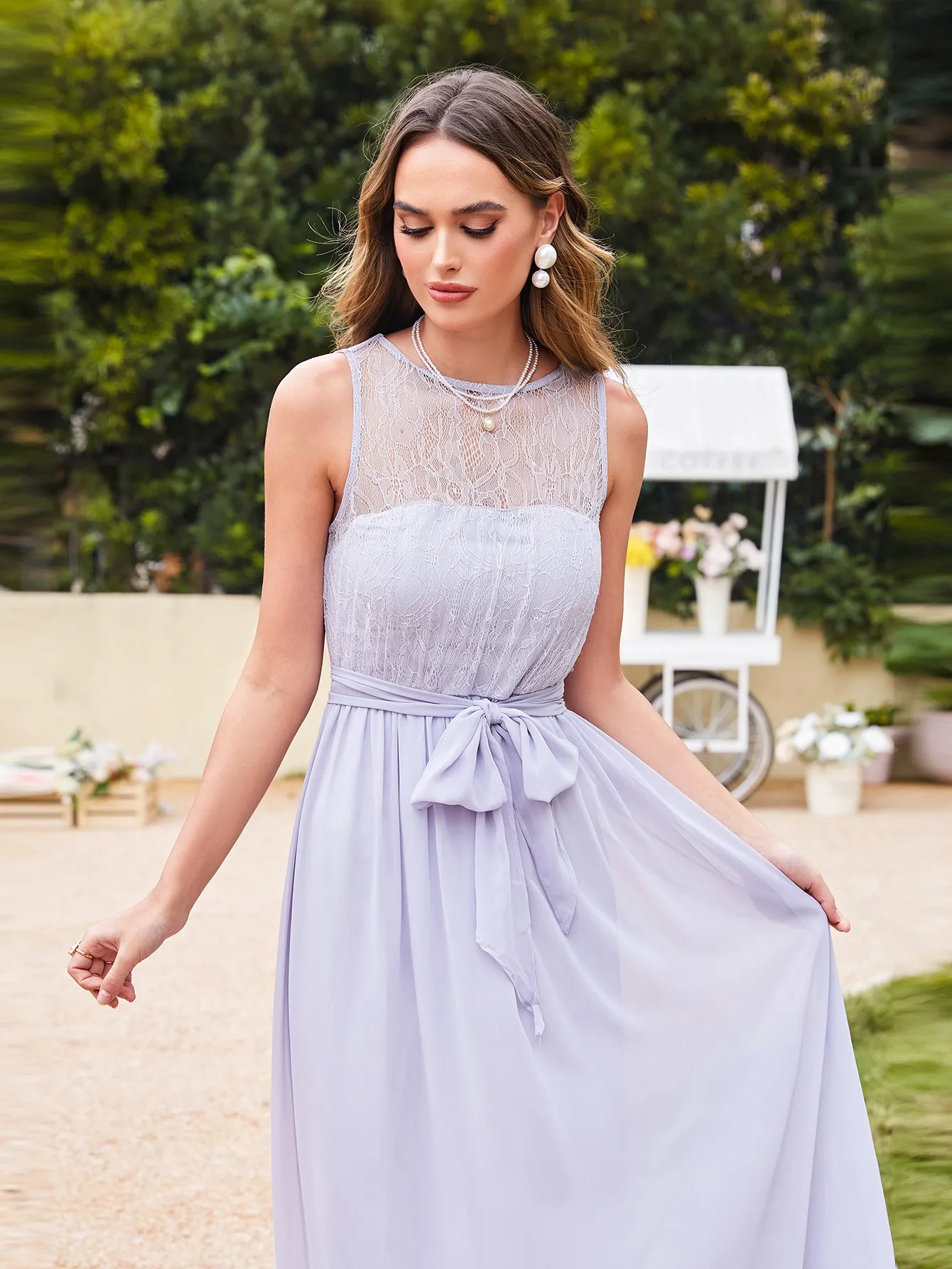 Elegant Lace Chiffon Evening Dresses Sleeveless Illusion With Pleat Sashes Vestidos De Fiesta Formal Wedding Party Prom Gowns image 3