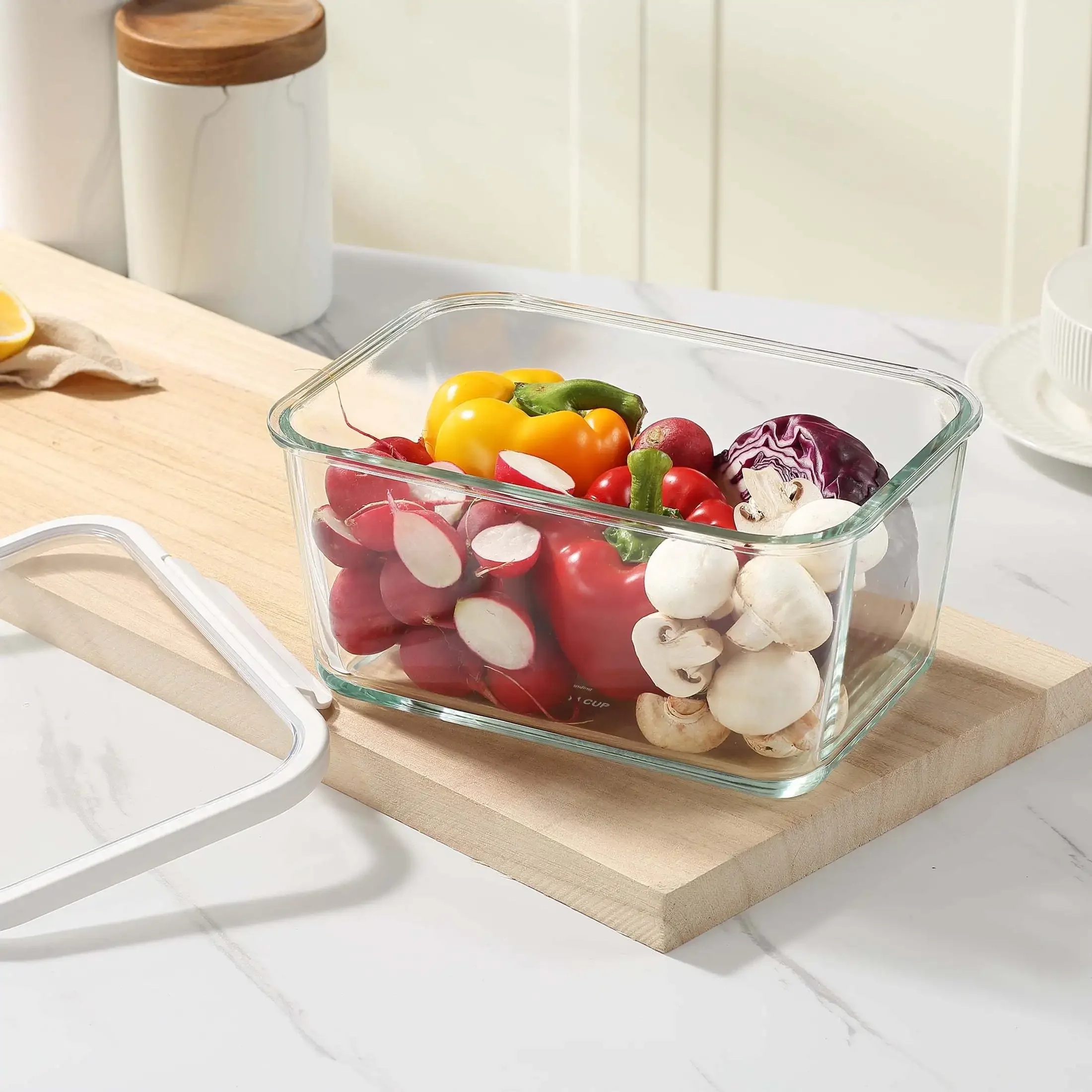 

(Упаковка из 2 шт.) 14-чашкольные прямоугольные стеклянные контейнеры для хранения продуктов с крышками. Набор из 2-х шт.