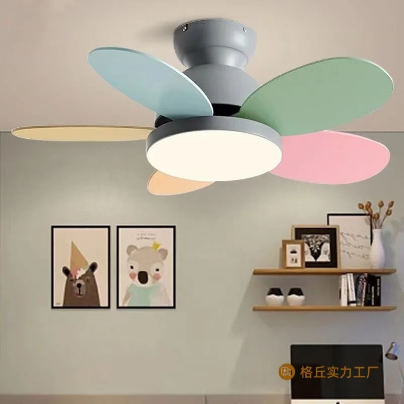 Modern children's room ceiling fan with light control, low floor household fan bracket 110V 220V