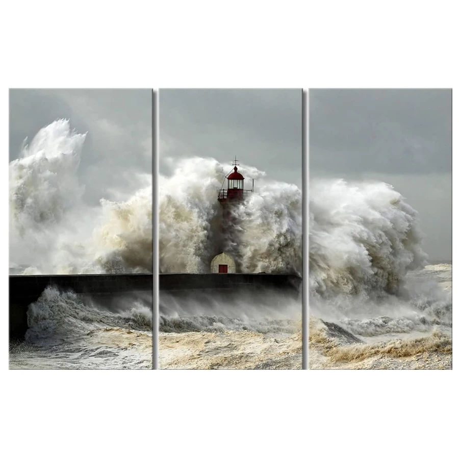 Lighthouse in The Waves of The Sea Wall Art diamond embroidery painting cross stitch diamond mosaic triptych full drill decor