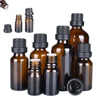 6pcs 5/10/15/20/30ml Amber Glass Essential Oil Bottles Vials Orifice Reducer Dropper Cap Travel Perfume Aromatherapy Container