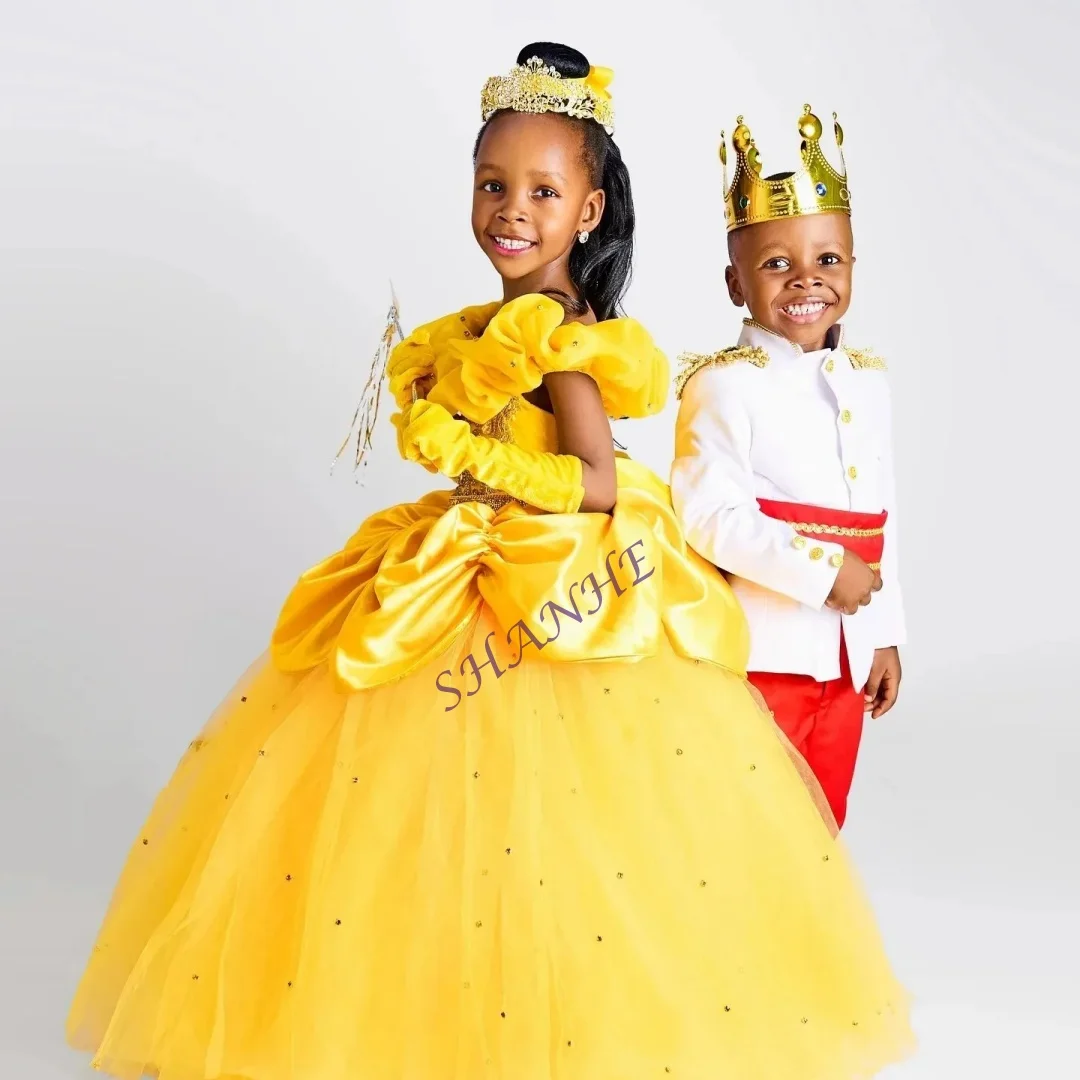 

Белое платье с цветочным узором для девочек по индивидуальному заказу на свадьбу, с цветочной аппликацией, расшитое бисером, длиной до пола, для девочек, для детей, дня рождения, для первого причастия