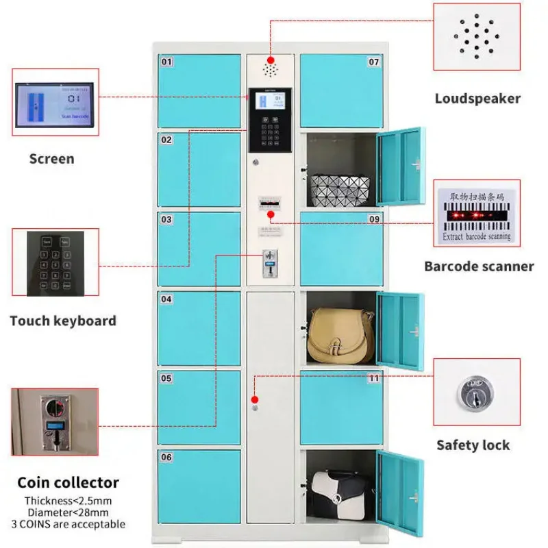custom.Customizable Electronic Storage Locker QR Code RFID System Secure Intelligent Steel Parcel Gym School Supermarket