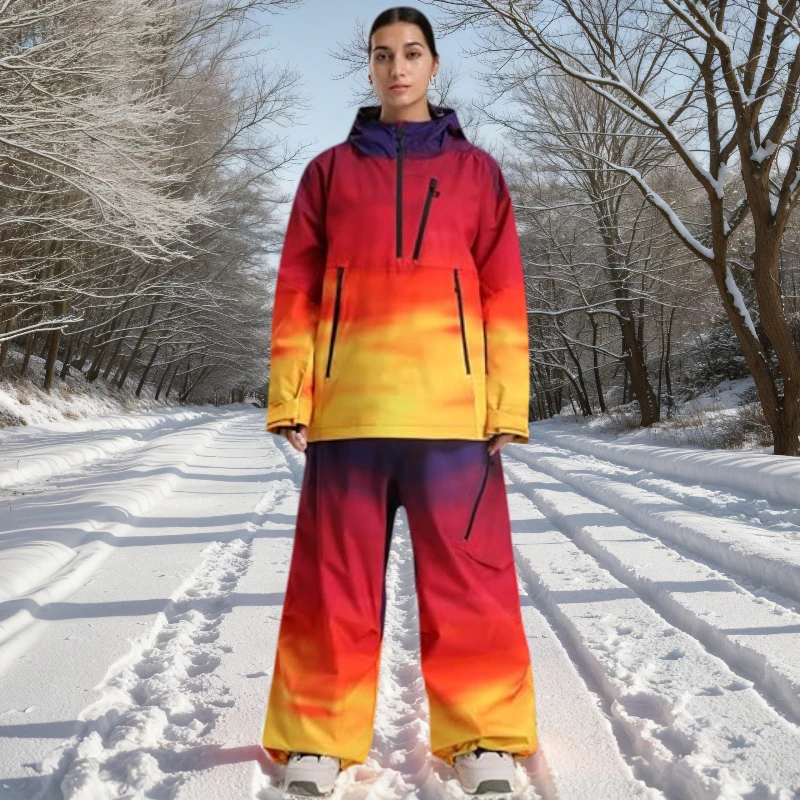 

2025 New GSOU SNOW Women's Ski Jacket and Pants Set Snowsuit Baggy Snowboard Jacket Snow Pants Coat Waterproof Windproof Hooded