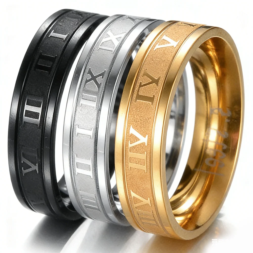 Trendy Classic Simple Stainless Steel Roman Digital Men Women Ring Cool Punk High Quality Jewelry Banquet Party Gifts