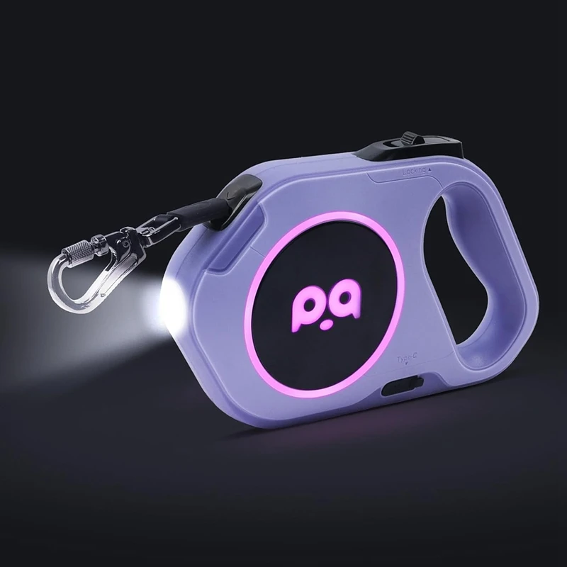 

Retractable Dog Leash With Rechargeable LED Light - 16 Ft Strong Nylon Tape For Night Walks Up To 88Lbs Pet