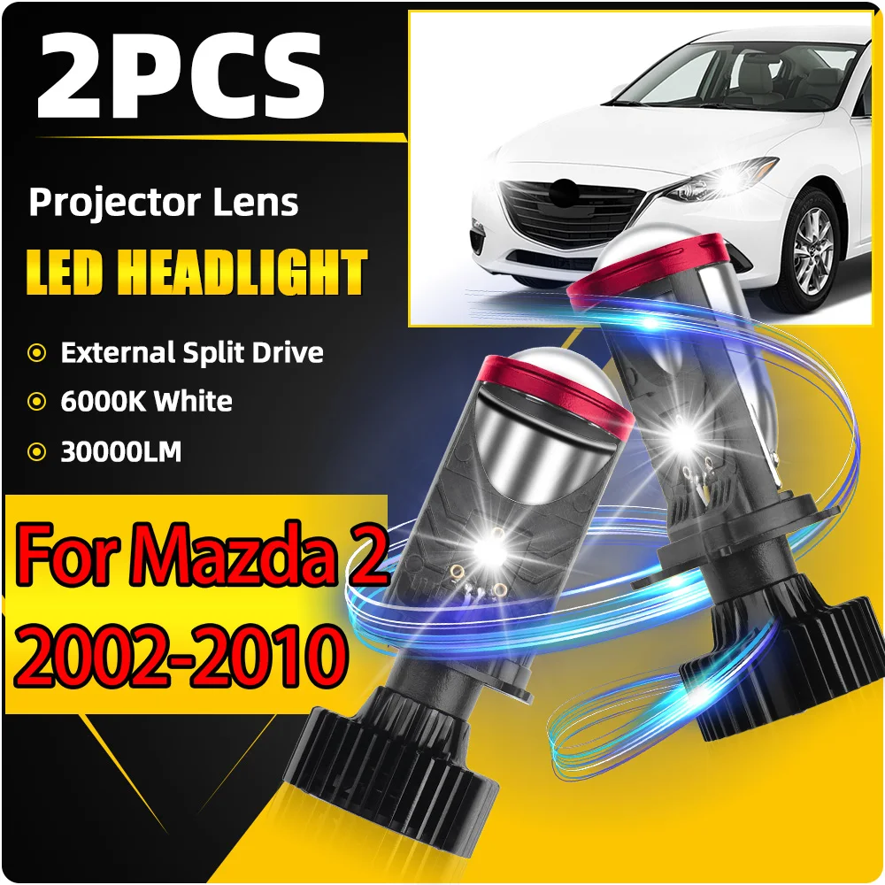 

High Quality H4 Headlight 30000LM HB2 Headlamp With Projector Lens 6000K Turbo 3570 CSP External Drive For Mazda 2 2002-2010