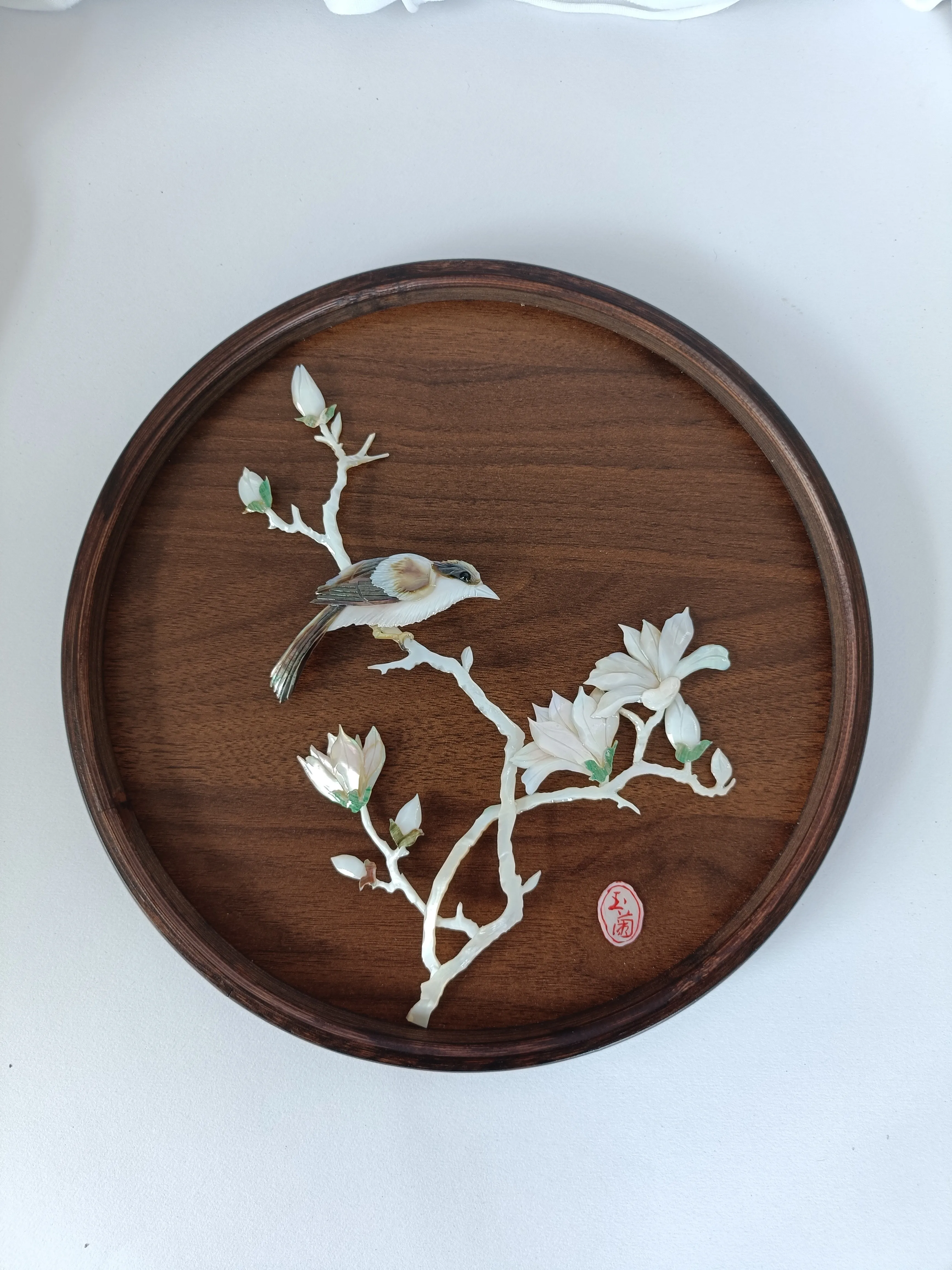 Handmade Magnolia Shell Art Ornament, Elegant Blessing Present for Home Decoration
