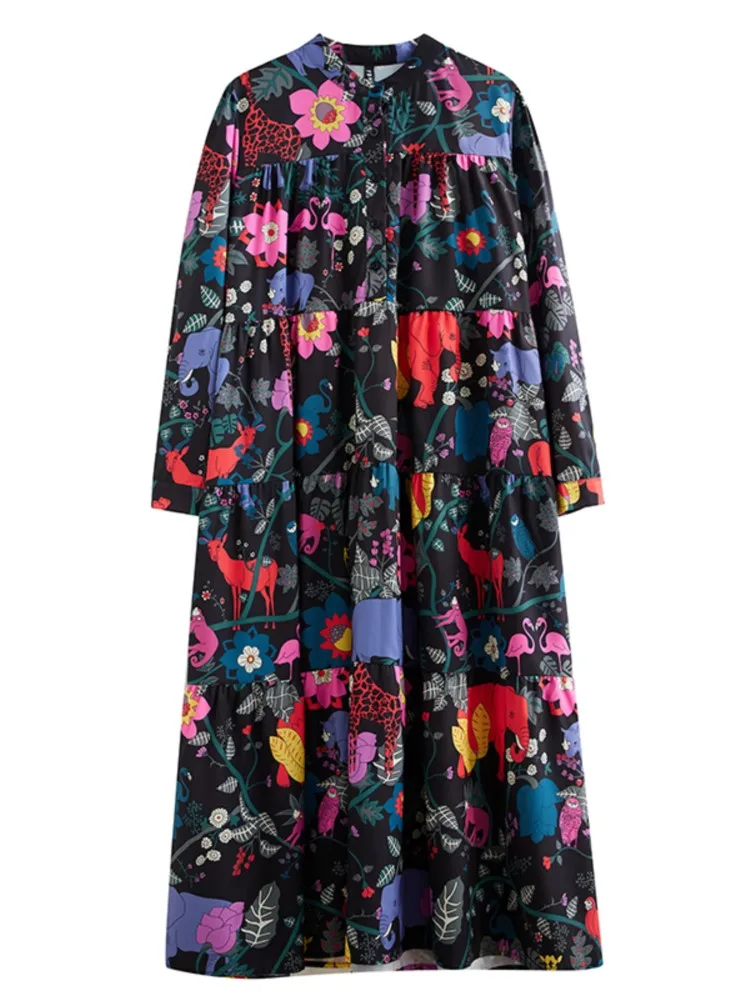 Übergroßen frühling Herbst Floral Blume Langarm Kleid Frauen Lose Mode Damen Kleider Frau Kleid