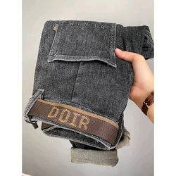 2024 black new MEN'S jeans slim elastic straight slim fit casual fashion light luxury water washed versatile cotton denim pants