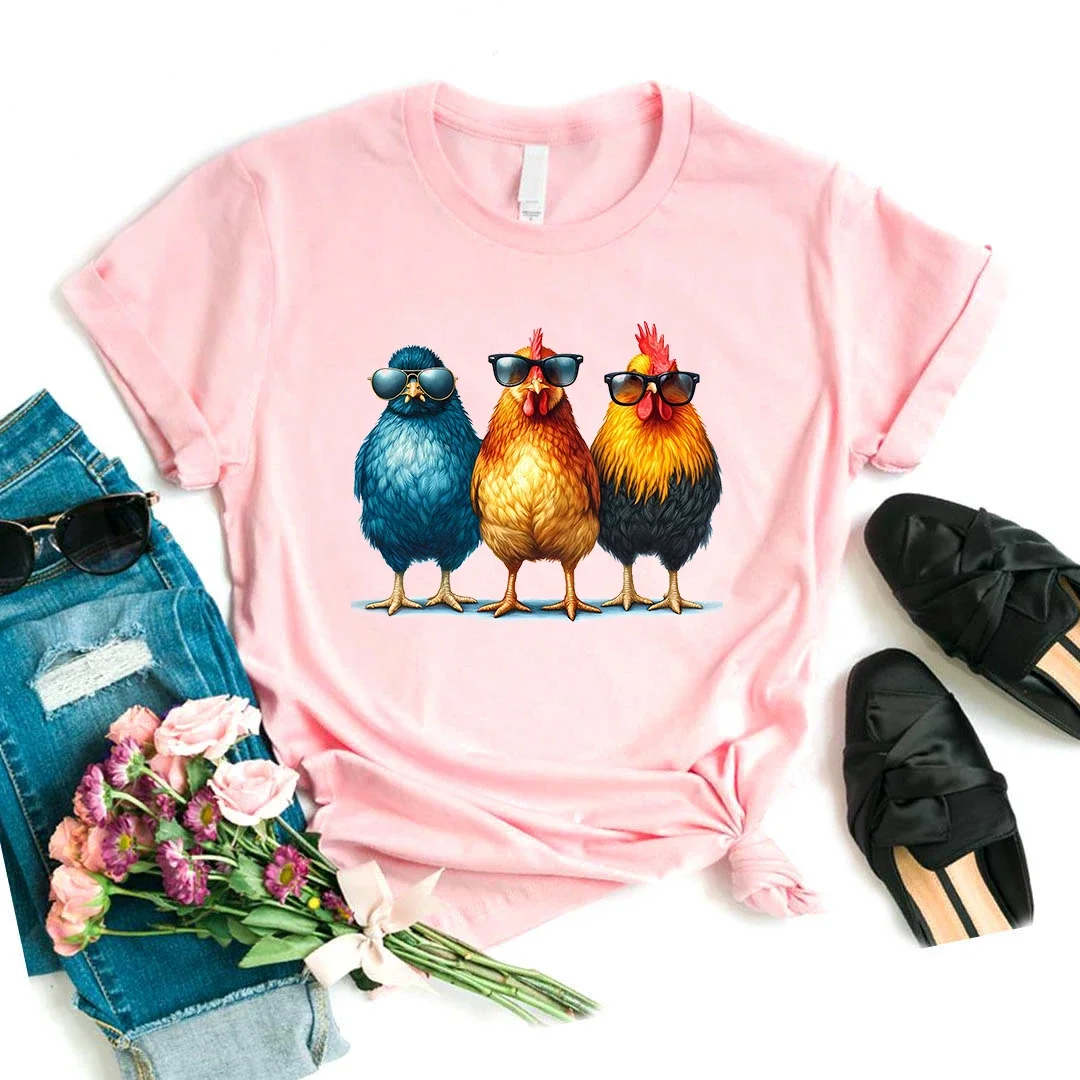 Cool Chicken Printed Pink T Shirt Women Summer Fashion Short Sleeve Tshirt Femme Harajuku Kawaii Clothes Shirt Funny T-Shirt