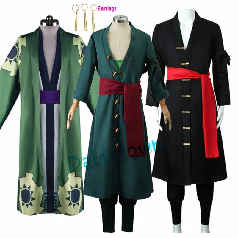 Anime Roronoa Zoro Shanks Cosplay Halloween Costume Women Men Kimono Robe Cloak Party Role Play Clothes Wig Set