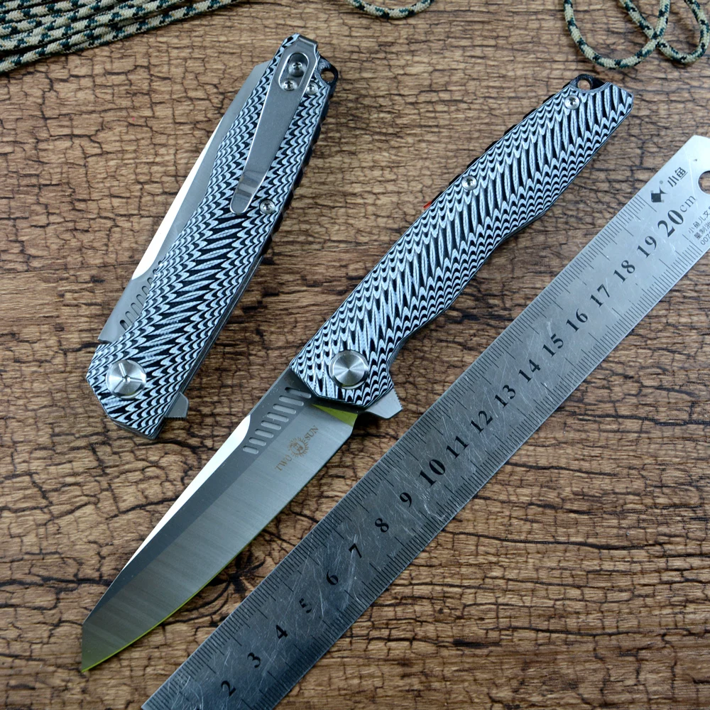 TWOSUN TS16 G10 składany nóż D2 Satin Blade odkryty Camping myśliwski scyzoryk kieszonkowy narzędzia EDC Flipper szybko otwarty