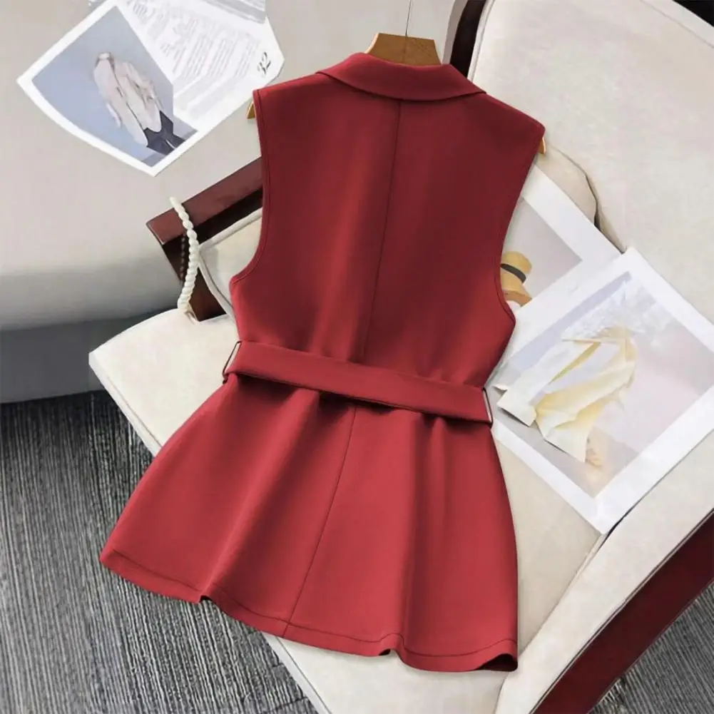 

New Woman Classic Long Vest Female Elegant Suit Sleeveless Jackets Outerwear Office Ladies Slim Waistcoat Tops With Belt