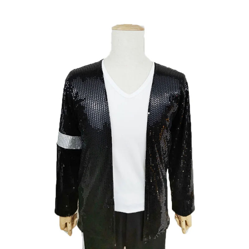 Michael Jackson Cosplay Costume Billie Jean Suits Sequin Kids Adults MJ Jacket+Pants+hat +glove Show Black Color gift one glove