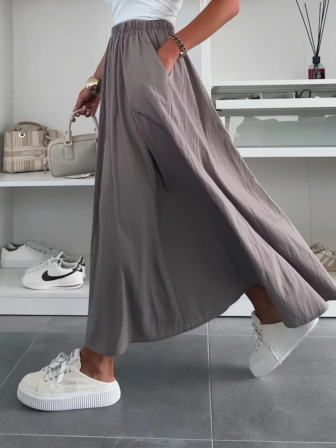 Damesmode midi-lengte zak retro slim-fit veelzijdige plooirok