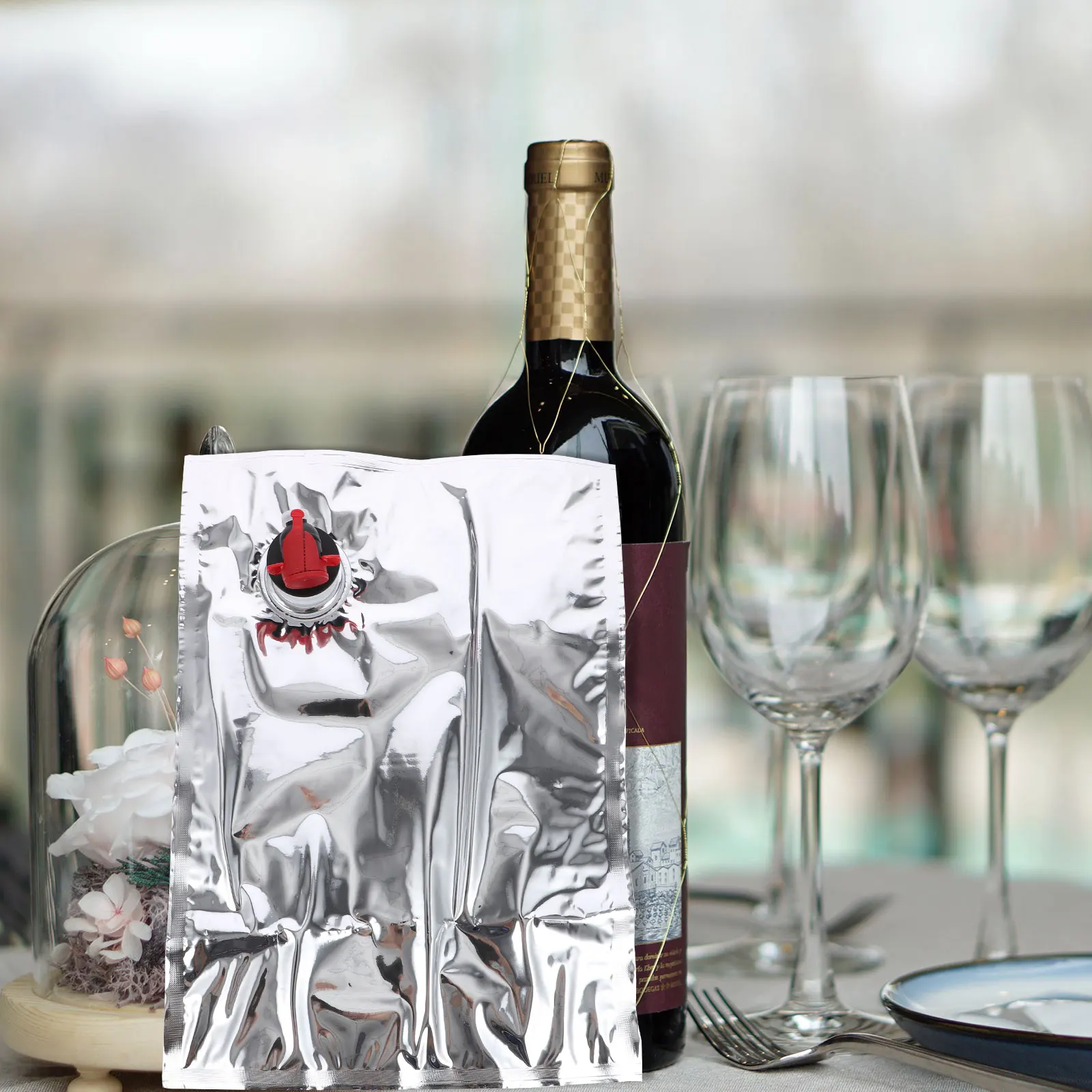 

10pcs Aluminum Foil Liquid Bags Red Wine Fill Bag W/ Valves Liquid Sealed Storage 3L Large Capacity Beverage Wine Containers