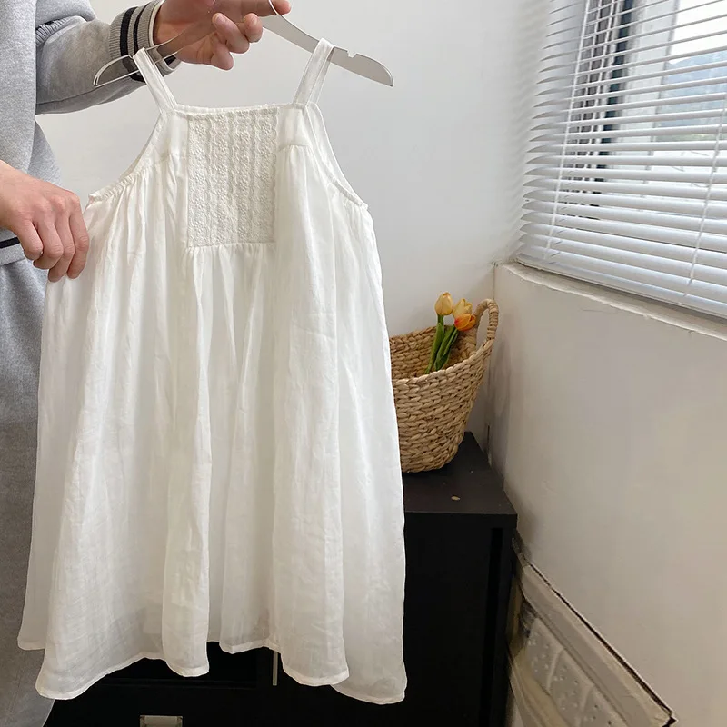 Baby Girl Dress Girls White Dress 2024 Summer Korean Baby Girls Sleeveless Slip Dress Western Style Children Princess Dresses image 2