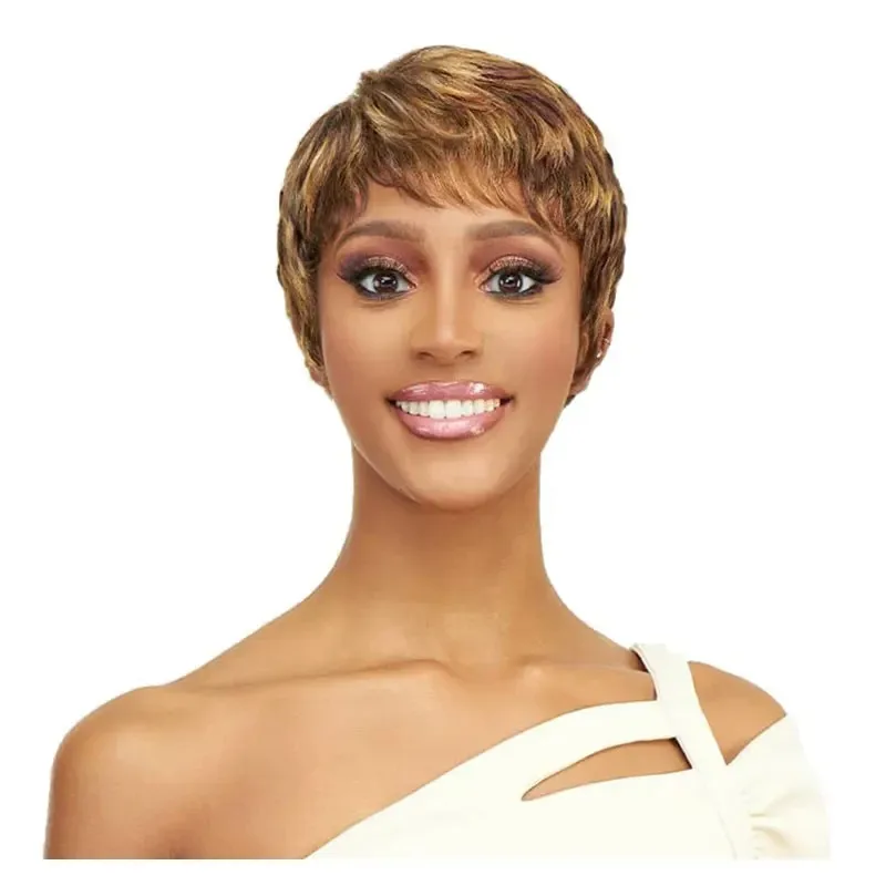4 Dark Brown Short Pixie Cut Wig Human Hair Full Machine  display picture 3