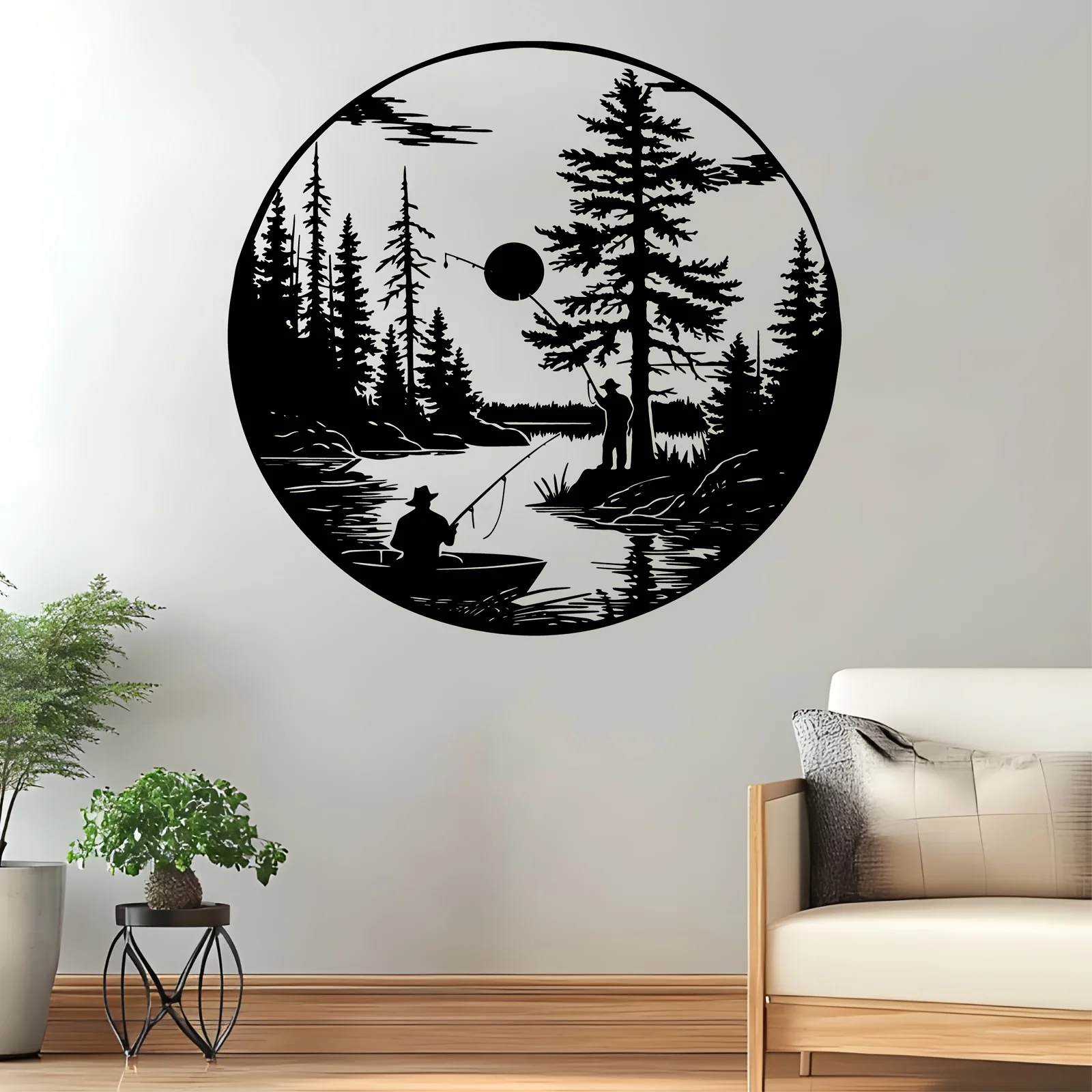 Fishing Scene Metal Wall Art, Rust‑Resistant Living Room Garden Outdoor Decor, Father's Day Labor Day Fishing‑Theme Gift