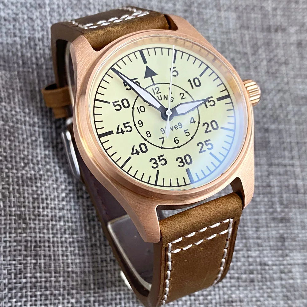 Tandorio Real Bronze Pilot Diver Automatic Watch for Men 20bar Waterproof Wristwatch Vintage White Dial Full Lumious Relojes