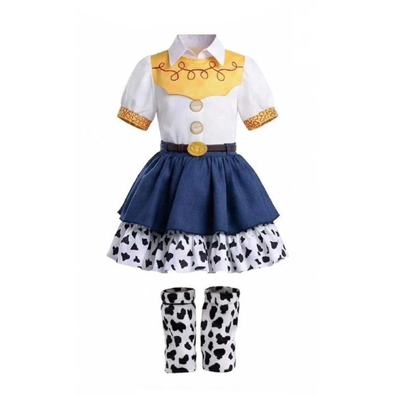 Child 2026 Toy Party Costume Play Movie Jessie Cosplay Girls Western Cowgirl Suit Double Layer Cow Print Dress With Leg Warmers