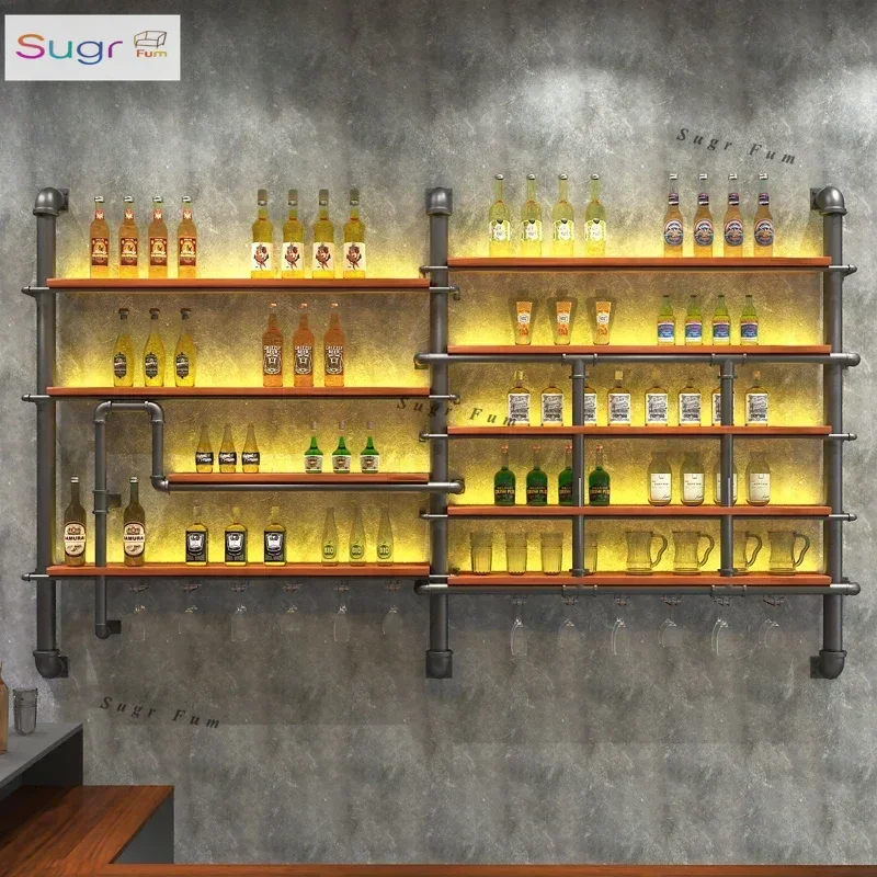 

Wine cabinet display rack Wall hanging restaurant Wall wrought iron creative luminous bar Bar counter Wine rack