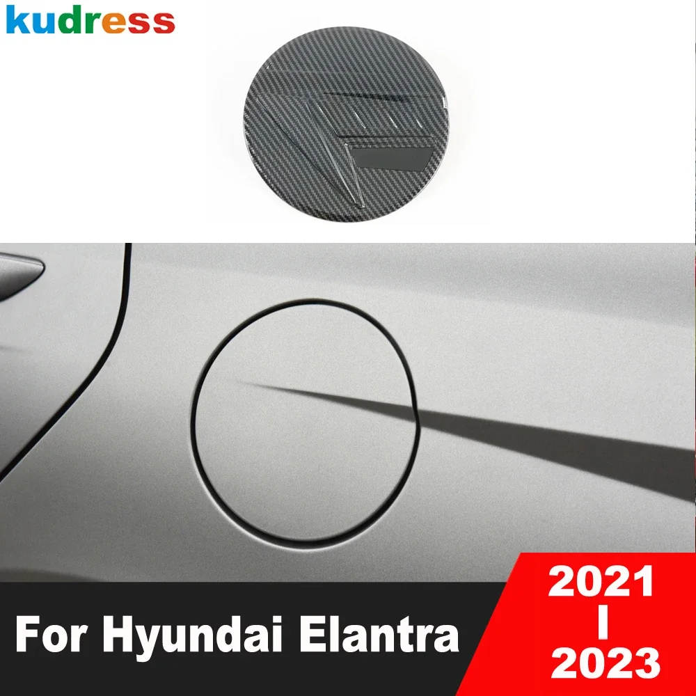 Car Gas Fuel Tank Cover Trim For Hyundai Elantra Avante 2021 2022 2023 Carbon Fiber Oil Gasoline Cap Frame Overlay Accessories